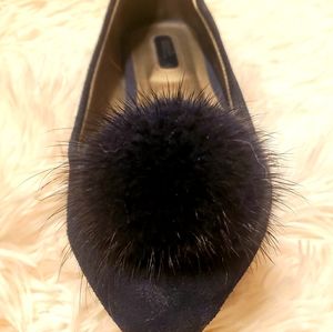 Navy Blue Pom flats brand is Mark. Womens size 6